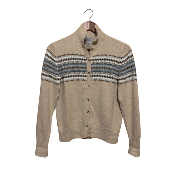 VTG Eddie Bauer Women's Cardigan Angora Fair Isle Beige Blue Sz M Cottagecore - Picture 2 of 16